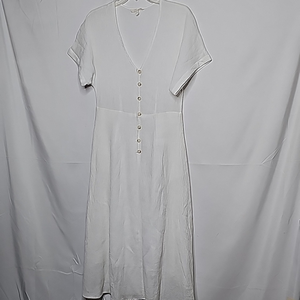 Grade & Gather gingham gauze flowy wide sleeve white vneck dress sz Large